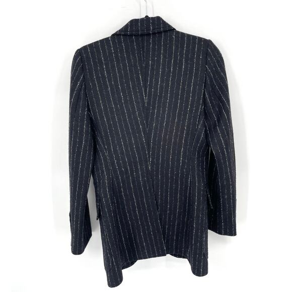 Smythe Birkin Pinstripe Virgin Wool Fitted Cutaway Blazer Jacket In Black size 6 - Picture 9 of 11